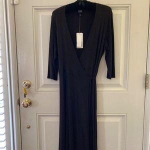 Eileen Fisher "Peat" (Gray) Viscose Jersey Wrap Dress/3/4 Sleeves/Petite L/NWT